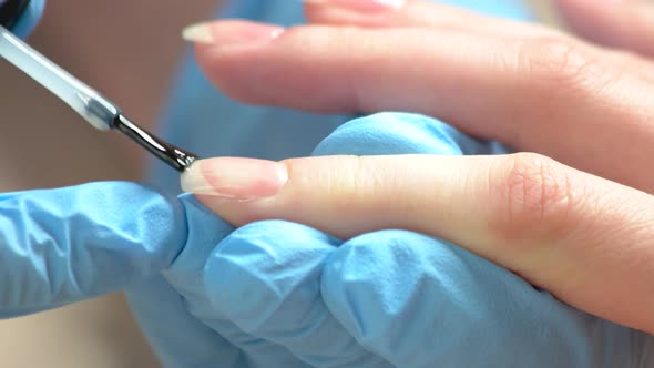 Manicurist Painting Nails with Varnish