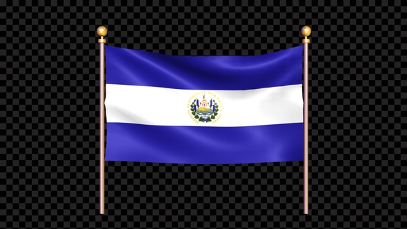 Flag Of El Salvador Waving In Double Pole Looped