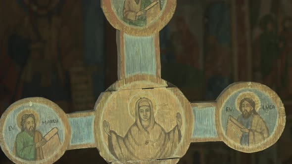 Tilt down view of a wooden cross