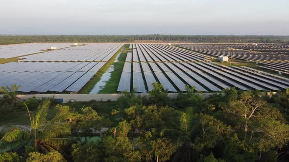 Aerial view solar panel in rural