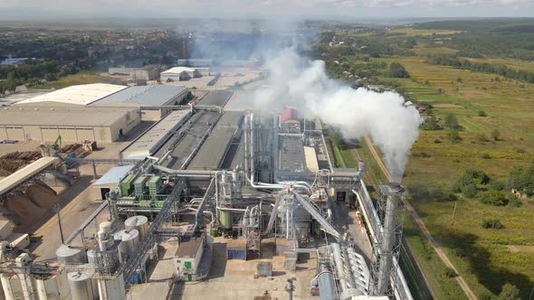 Aerial View of Oil and Gas Refining Petrochemical Factory with High Refinery Plant Manufacture