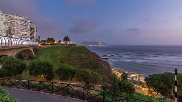 Villena Bridge with Traffic and Partial City View in the Background Day to Night Timelapse Lima Peru