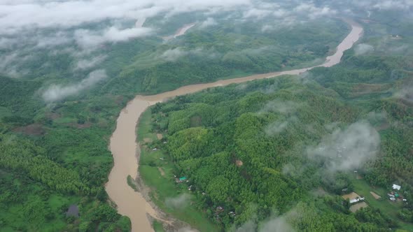 Aerial view of mountain landscape with clouds, Chittagong, Bangladesh.