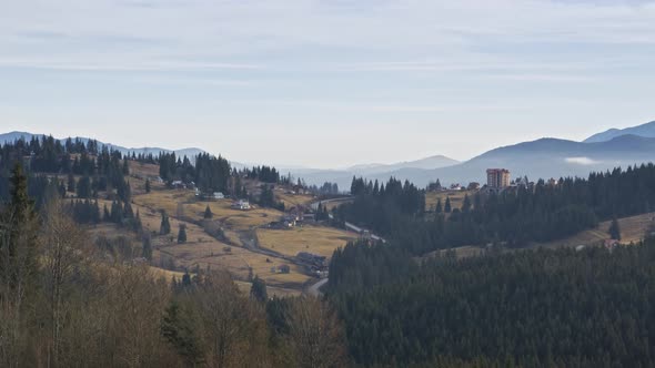 Panoramic View on the Snowy Mountain Ridge