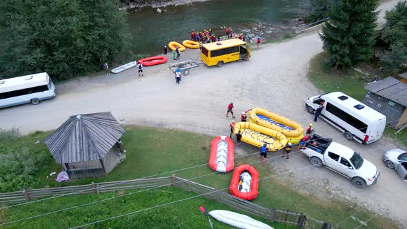 Aerial View of Rafting at Mountain River