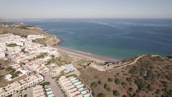 Seaside resort town of Burgau, Algarve. Beach holidays destination. Panoramic view