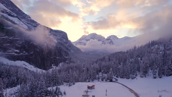 Switzerland in the Winter Snow Covered Landscape and Forests