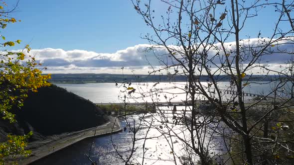 Overlooking A Bridge Going Across The Saint Lawrence River From Quebec City