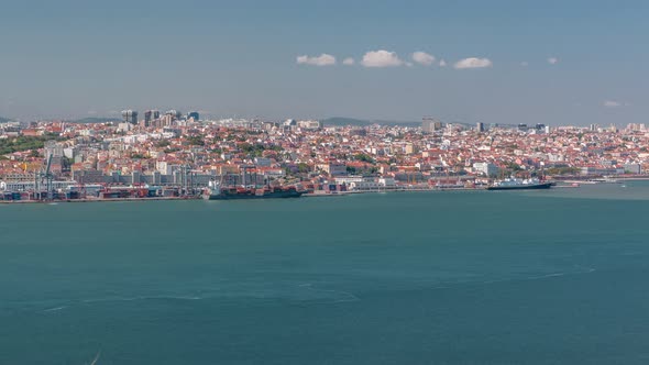 Panorama of Lisbon historical centre aerial timelapse