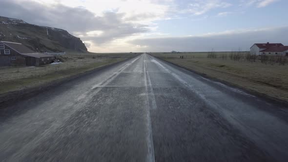 Aerial view of empty road in Iceland across beautiful countryside