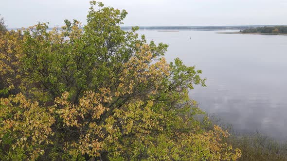 Beautiful Aerial View of the River Dnipro. Ukraine, Slow Motion