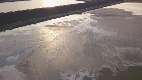 Aerial Video of an Ash Dump. The Pipeline From Which the Products of Coal Combustion Are Discharged