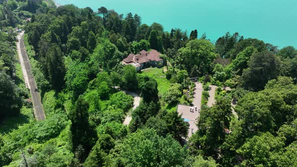 Aerial view of the Black sea coast. The Botanical Garden of Batumi, located at area of Green Cape