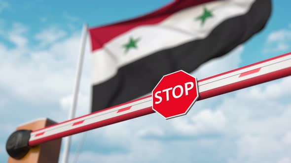 Open Boom Gate on the Syrian Flag Background