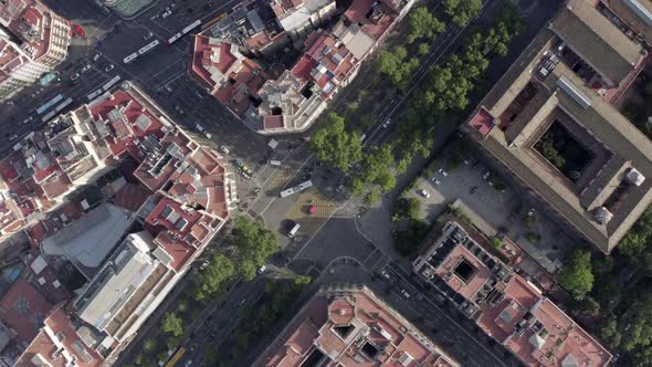 City Streets and Rooftops of Barcelona in the Summer Bird's Eye View