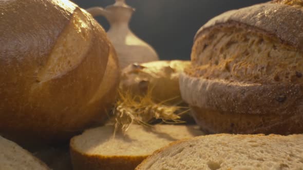 Closeup of Fresh Baked Whole Grain Bread Move in Slow Motion