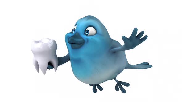 Fun 3D cartoon animation of a blue bird with alpha