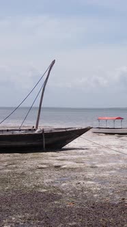 Vertical Video of Low Tide in the Ocean Near the Coast of Zanzibar Tanzania