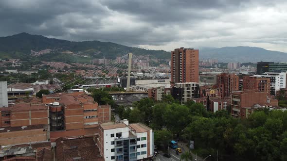 Drone shot of the city of Medellin, in an urban and residential area