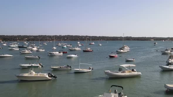 Aerial View of Many Yachts in a Bay on Ibiza Island