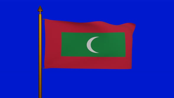 National Flag of the Maldives waving with flagpole on chroma key, Republic of Maldives flag Dhivehi