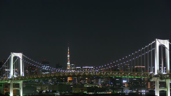 Beautiful Rainbow bridge in Tokyo city in Japan