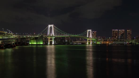 Tokyo Rainbow Bridge River Surface Night Cityscape