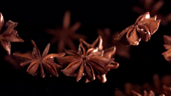 Super Slow Motion of Flying Whole Star Anise Spice