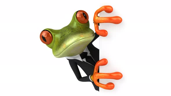 Fun frog with a blank sign - 4K Animation alt