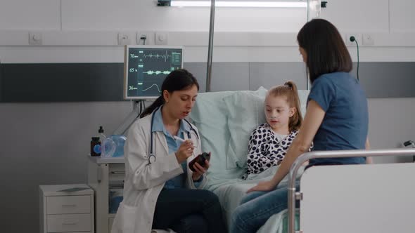 Pediatrician Doctor Explaining Medication Treatment Discussing Sickness Expertise