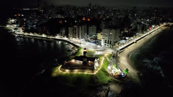 Night aerial view of tourism postal card at downtown Salvador Bahia Brazil.