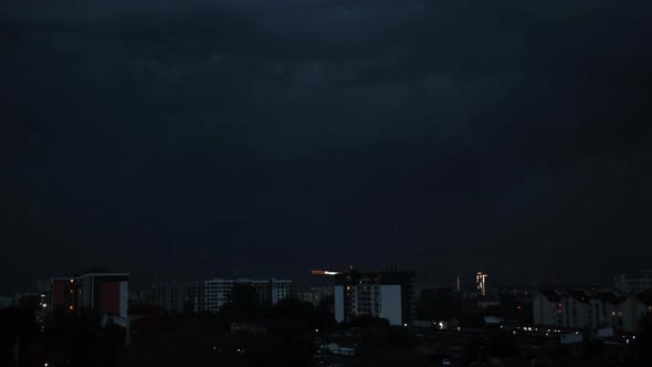 Thunderstorms Lightning Over City