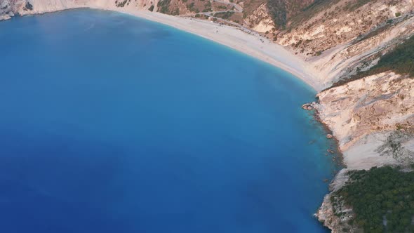 Aerial Tilt Up Revealing Footage of Myrtos Beach the Most Beautiful Beach of Kefalonia Greece