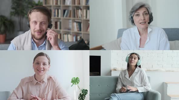 Diverse Group of People Office Coworker on Video Online Conference Call Remote Team Meeting