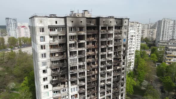 War in Ukraine  Burnt and Destroyed House in Kyiv