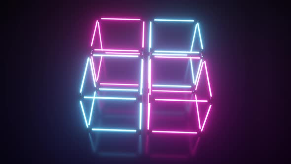 Four Rotating Glowing Neon Cube