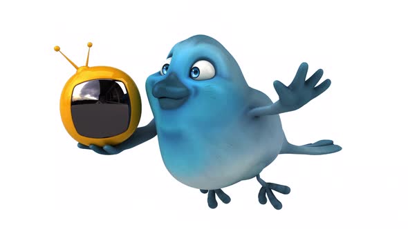 Fun 3D cartoon animation of a blue bird with alpha