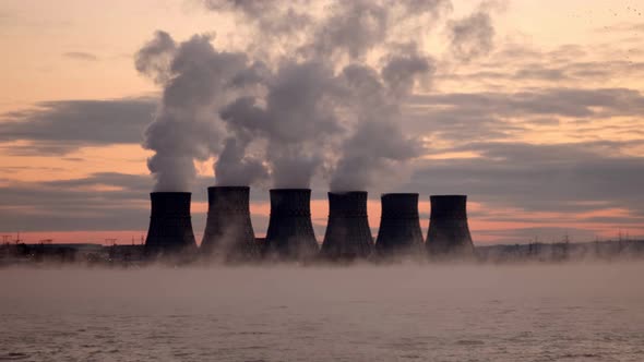 Nuclear Power Plant Turbines Pollute the Environment and Release Chemicals Into the Atmosphere