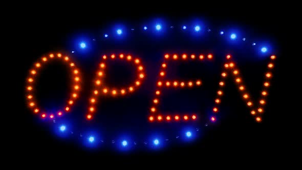 Neon Open Sign With Moving Lights