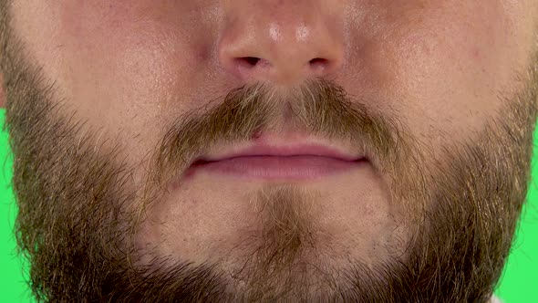 Male Mouth with a Beard Smiling. Close Up