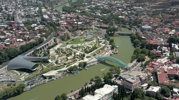 Aerial Drone Zoom Out Shot of Panorama in Tbilisi Center