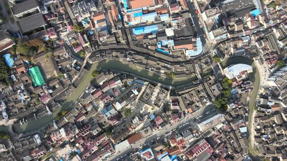 Overlooking The Ancient Town in Shanghai, Aerial Asia