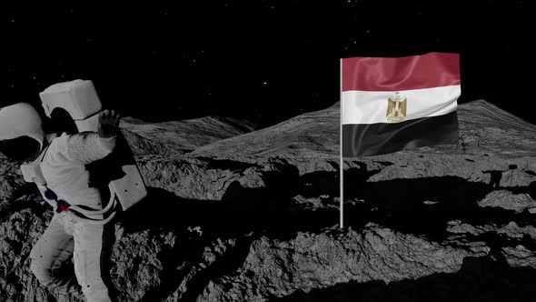 Astronaut Planting Egypt Flag on the Moon