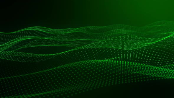 Green Color Particle Grid Line Wave Motion Animated Background