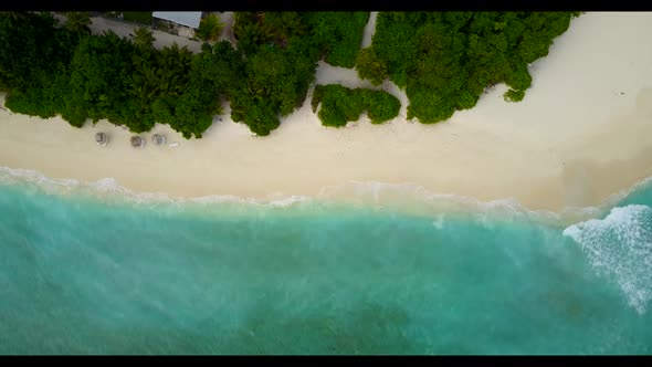 Aerial sky of idyllic coastline beach time by blue water with white sand background of a dayout befo