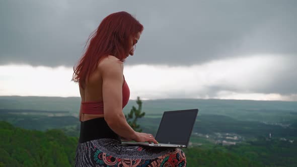 Woman Writer is Typing on Laptop Stunning Landscape
