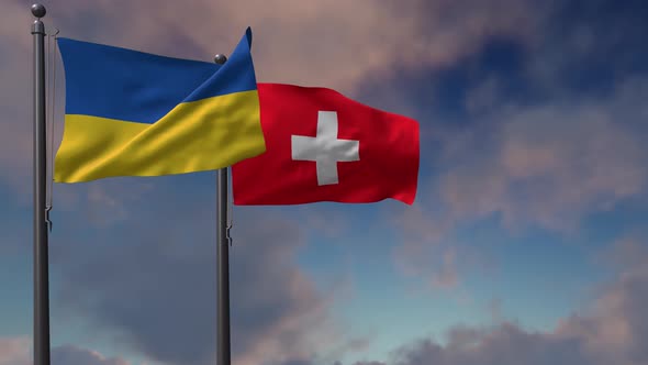 Switzerland Flag Waving Along With The National Flag Of The Ukraine - 4K