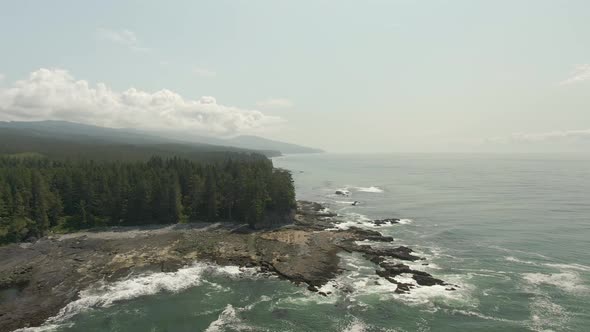 Beautiful Aerial Landscape View of the Rocky Pacific Ocean Coast in the Southern Vancouver Island du