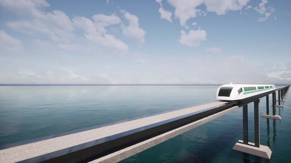 Modern Train Maglev Hyperloop on Sea Futuristic Transport