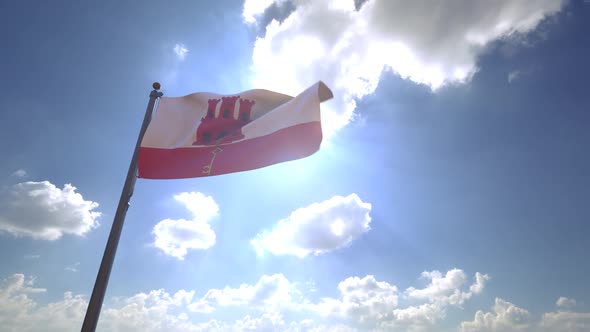 Gibraltar Flag on a Flagpole V4